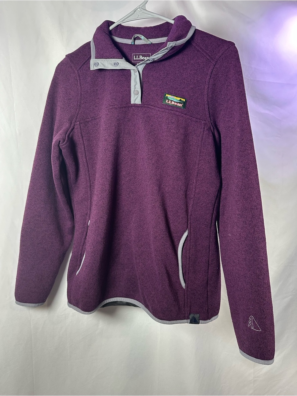 L.L. Bean Plum Snap-Button Cowl Fleece Pullover - Picture 2 of 8